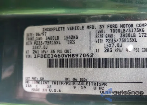 1997 Ford Econoline Stripped Chas Standard from USA, damaged, VIN 1FDEE1460VHB97042